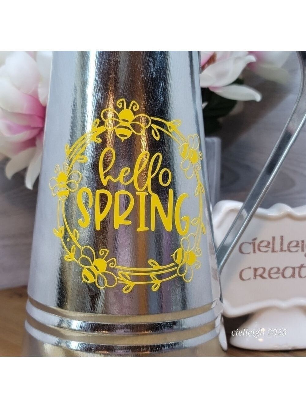Hello Spring Metal Pitcher / Vase - Picture 2 of 3